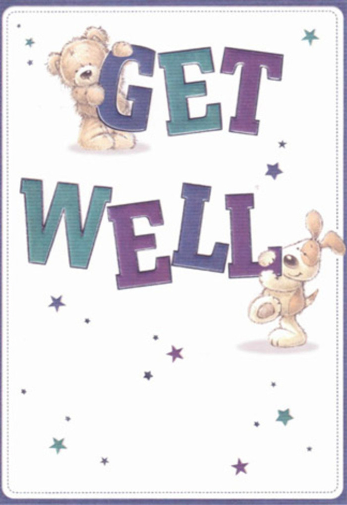 This heartwarming get well card captures a scene of gentle companionship: a fluffy bear and an exuberant puppy share the important duty of spreading encouragement, their friendship as endearing as two children giggling in the gardens of Wood Green. Playful stars cascade throughout the upper space, drifting across a background as white and hopeful as the facade of a freshly opened local shop. The text-'Get Well'-is rendered in bold, confident strokes of violet and teal, echoing the rich hues that often enliven seasonal bouquets prepared right behind the bustling Wood Green High Road. There's a tangible coziness in the way the bear's fur is softly textured, and the puppy's ears look velvety and inviting, offering a visual embrace as comforting as the scent of fresh flowers on a chilly morning. Every detail, from the twinkle of the illustrated stars to the playful tilts of the letters, feels intentional and calming, reminiscent of the gentle care Wood Green Florist brings to each arrangement sent across Bounds Green and Muswell Hill. The card's mood is airy and bright, radiating positivity and healing energy-perfect for offering solace to someone facing tough days, while also adding a sprinkle of cheer to their recovery journey.