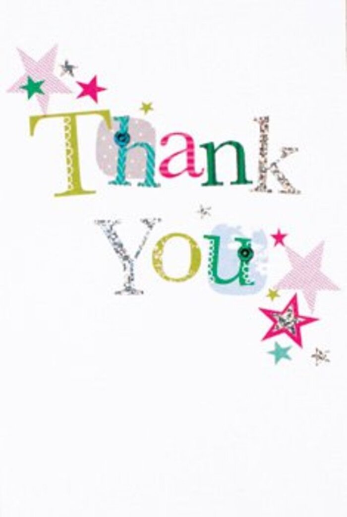 With a quietly exuberant charm, this thank you card found in Wood Green displays each letter as an individual celebration-some whimsical, decked in playful dots and swirling lines, others stylishly understated with almost musical curves. Vivid stars, awash in hues of sparkling pink, turquoise, and a glinting silver, cluster gently around the central message, as though bestowing blessings of extra cheer among the leafy quiet streets behind The Mall Wood Green. The composition feels both modern and airy, its design sprinkled with stardust against a crisp, pure white background, inviting the recipient to linger over every detail. There is an understated sophistication here; neither too formal nor too whimsical, allowing the card to nestle effortlessly alongside fresh bouquets for any moment of gratitude-whether after a thoughtful gesture from a neighbour or a kind word from a friend met on Lordship Lane. The overall mood is welcoming, uplifting, and memorable, making the card as versatile as the floral arrangements regularly crafted at Wood Green Florist for our diverse community. It extends an embrace of thanks that is as bright as a summer morning in local gardens, elevating appreciation to a heartfelt art.