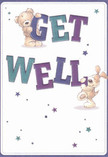 Embodying warmth and uplifting hope, this get well card features two adorable companions-a cuddly bear and a spirited puppy-brought to life with expressive detail. Each character interacts intimately with the card's large, ornate lettering: the bear gently clings to the top of 'GET', while the puppy joyfully hugs the sweeping base of 'WELL'. The scene is set against a serene, cream-white background that echoes the fresh, airy feeling of a flower order arriving from Wood Green Florist on a bright morning. Hues of rich indigo and teal paint the bold letters, and light dances across scattered stars in varying shades of purple and blue, as if sending wishes for health and cheer drifting through the air above Woodside Park. The bear's soft, fluffy fur and the puppy's floppy ears appear almost touchable, infusing the design with a sense of tactile comfort. This thoughtfully crafted card, full of sincere charm and gentle encouragement, resembles the sentiment poured into each bouquet delivered by hand across Wood Green. Its combination of playful innocence and thoughtful artistry is a comforting embrace-a little piece of joy to bolster spirits and remind loved ones they are remembered and cherished.